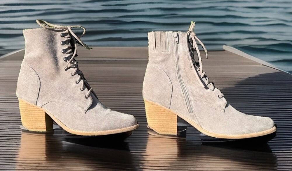 Jeffrey Campbell Lace Up Zip Boots Beige Elmcrom Size 10 Block Heel